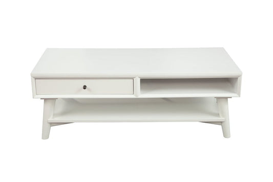 48" White Solid And Manufactured Wood Coffee Table With Drawer HomeRoots