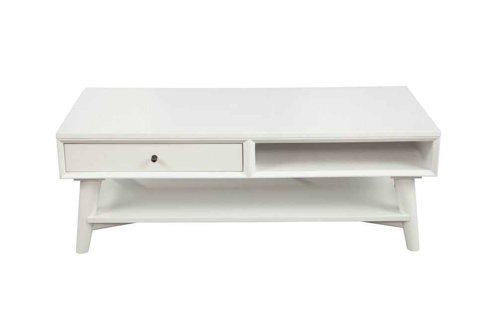 48" White Solid And Manufactured Wood Coffee Table With Drawer HomeRoots