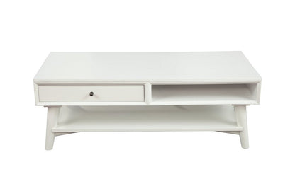 48" White Solid And Manufactured Wood Coffee Table With Drawer HomeRoots