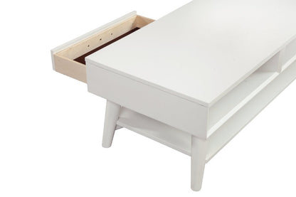 48" White Solid And Manufactured Wood Coffee Table With Drawer HomeRoots