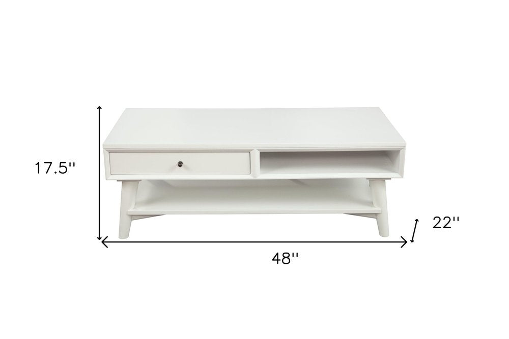 48" White Solid And Manufactured Wood Coffee Table With Drawer HomeRoots