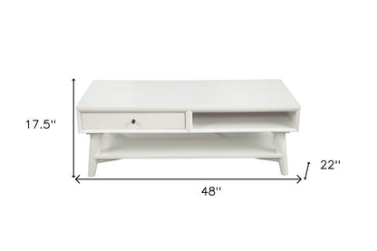 48" White Solid And Manufactured Wood Coffee Table With Drawer HomeRoots
