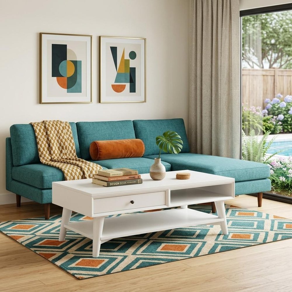 48" White Solid And Manufactured Wood Coffee Table With Drawer HomeRoots