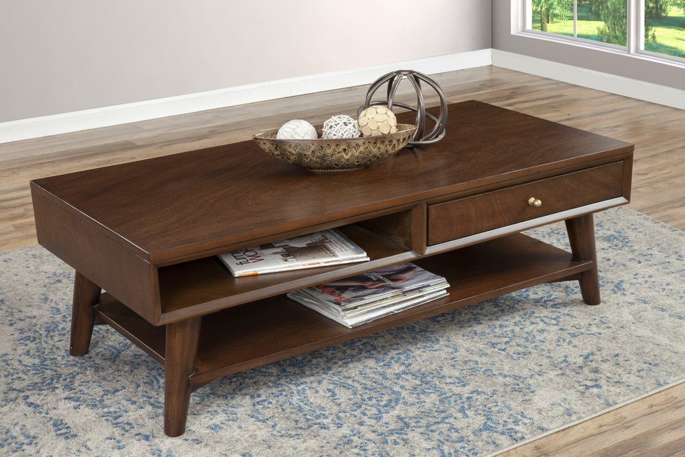 48" Brown Solid And Manufactured Wood Coffee Table With Drawer HomeRoots