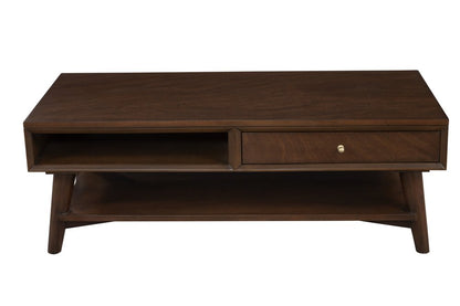 48" Brown Solid And Manufactured Wood Coffee Table With Drawer HomeRoots
