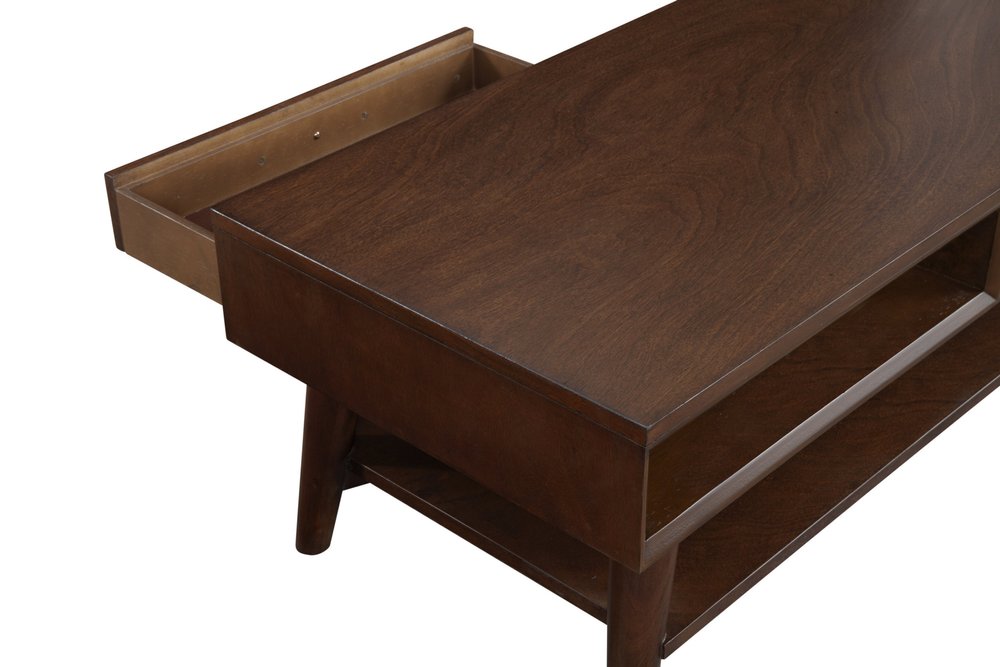 48" Brown Solid And Manufactured Wood Coffee Table With Drawer HomeRoots