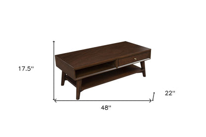 48" Brown Solid And Manufactured Wood Coffee Table With Drawer HomeRoots