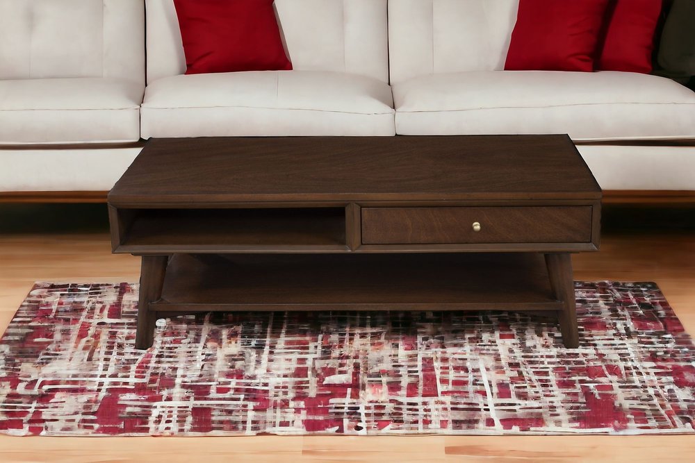 48" Brown Solid And Manufactured Wood Coffee Table With Drawer HomeRoots