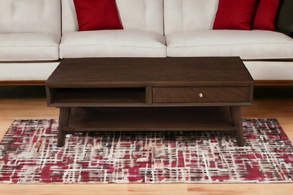 48" Brown Solid And Manufactured Wood Coffee Table With Drawer HomeRoots