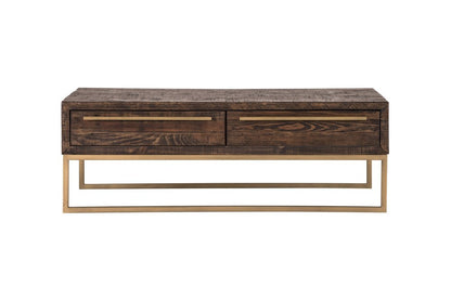 47" Dark Brown And Gold Metal Coffee Table With Drawer HomeRoots