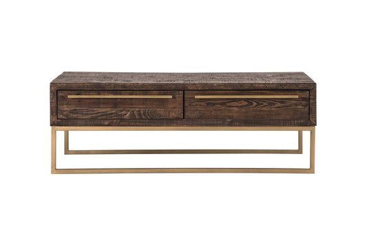 47" Dark Brown And Gold Metal Coffee Table With Drawer HomeRoots