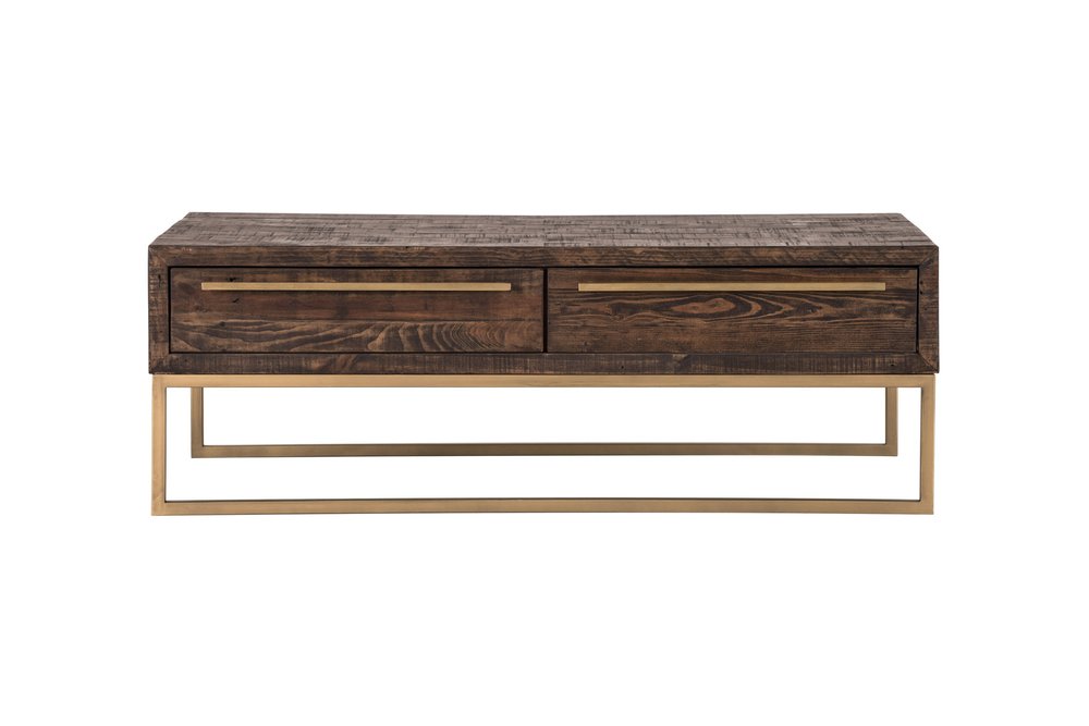 47" Dark Brown And Gold Metal Coffee Table With Drawer HomeRoots