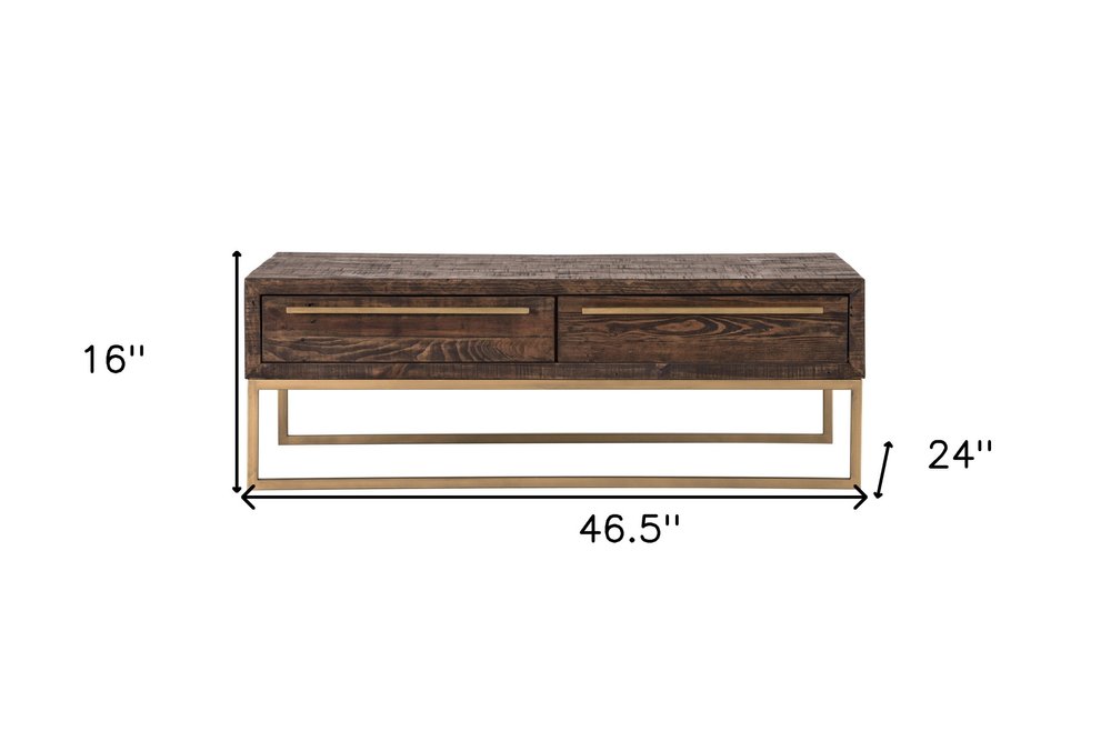 47" Dark Brown And Gold Metal Coffee Table With Drawer HomeRoots