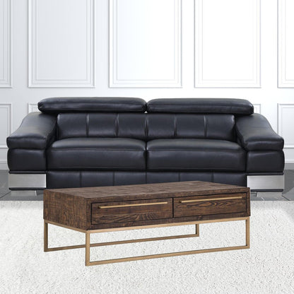 47" Dark Brown And Gold Metal Coffee Table With Drawer HomeRoots