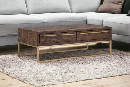 47" Dark Brown And Gold Metal Coffee Table With Drawer HomeRoots