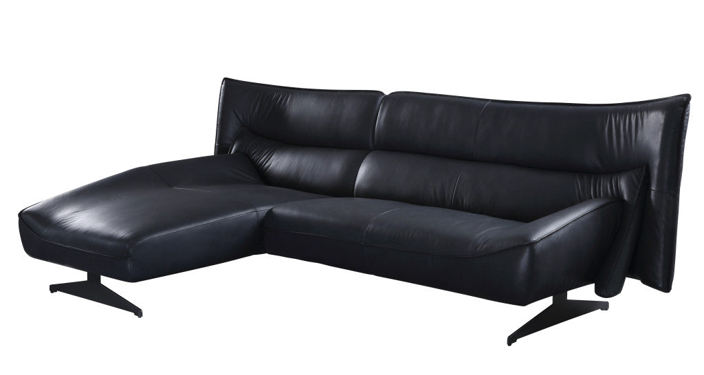 Dark Gray Top Grain Leather L Shaped Two Piece Sofa and Chaise Sectional