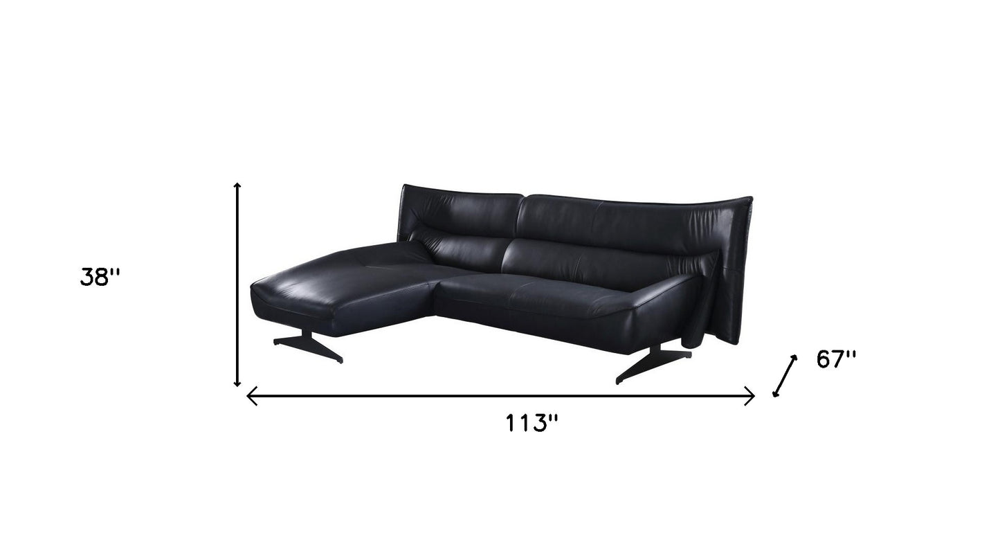 Dark Gray Top Grain Leather L Shaped Two Piece Sofa and Chaise Sectional