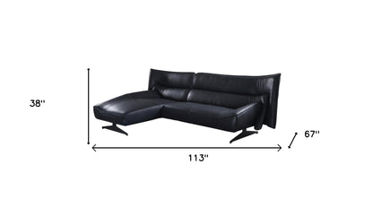 Dark Gray Top Grain Leather L Shaped Two Piece Sofa and Chaise Sectional