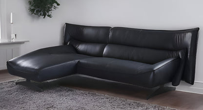 Dark Gray Top Grain Leather L Shaped Two Piece Sofa and Chaise Sectional