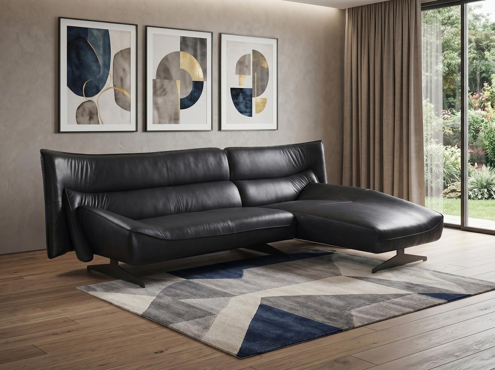 Dark Gray Top Grain Leather L Shaped Two Piece Sofa and Chaise Sectional HomeRoots