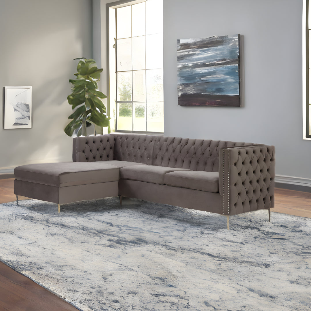 Gray Velvet L Shaped Seating Component