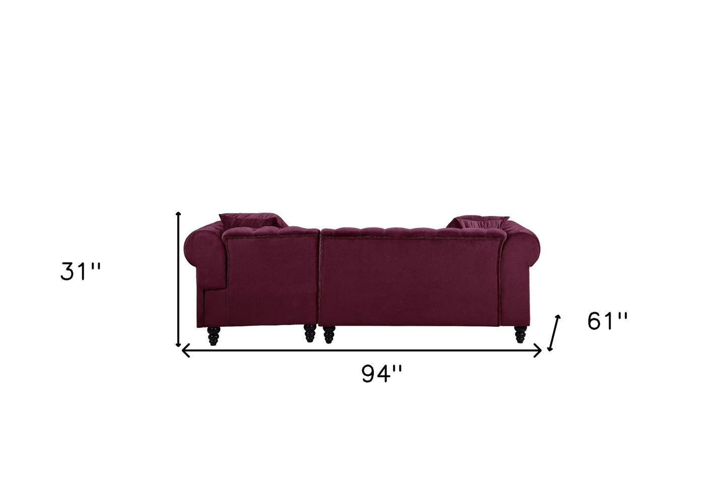 Red Velvet L Shaped Sofa and Chaise Sectional And Toss Pillows