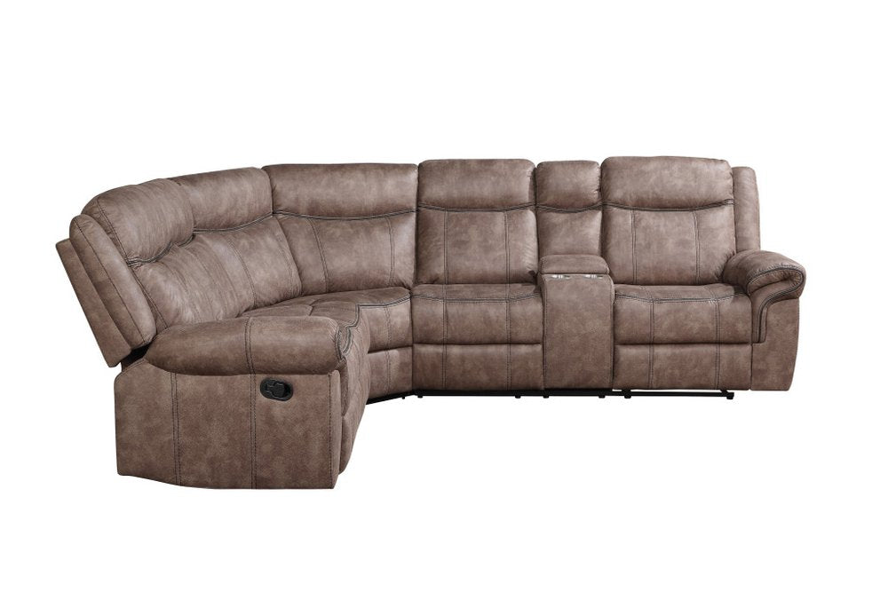 Chocolate Velvet Reclining L Shaped Six Piece Corner Sectional With Console HomeRoots