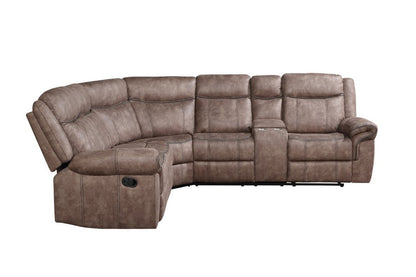 Chocolate Velvet Reclining L Shaped Six Piece Corner Sectional With Console HomeRoots