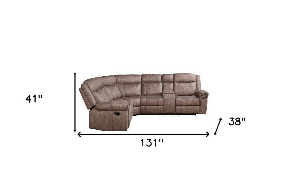 Chocolate Velvet Reclining L Shaped Six Piece Corner Sectional With Console HomeRoots