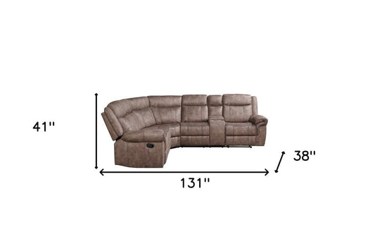 Chocolate Velvet Reclining L Shaped Six Piece Corner Sectional With Console HomeRoots