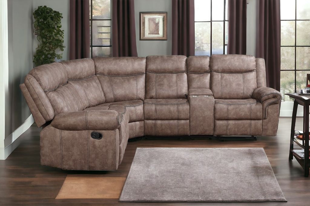 Chocolate Velvet Reclining L Shaped Six Piece Corner Sectional With Console