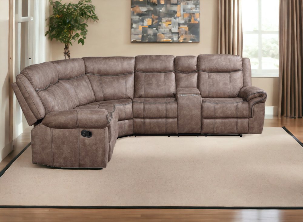 Chocolate Velvet Reclining L Shaped Six Piece Corner Sectional With Console HomeRoots