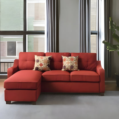 Red Linen L Shaped Sofa and Chaise - FurniFindUSA