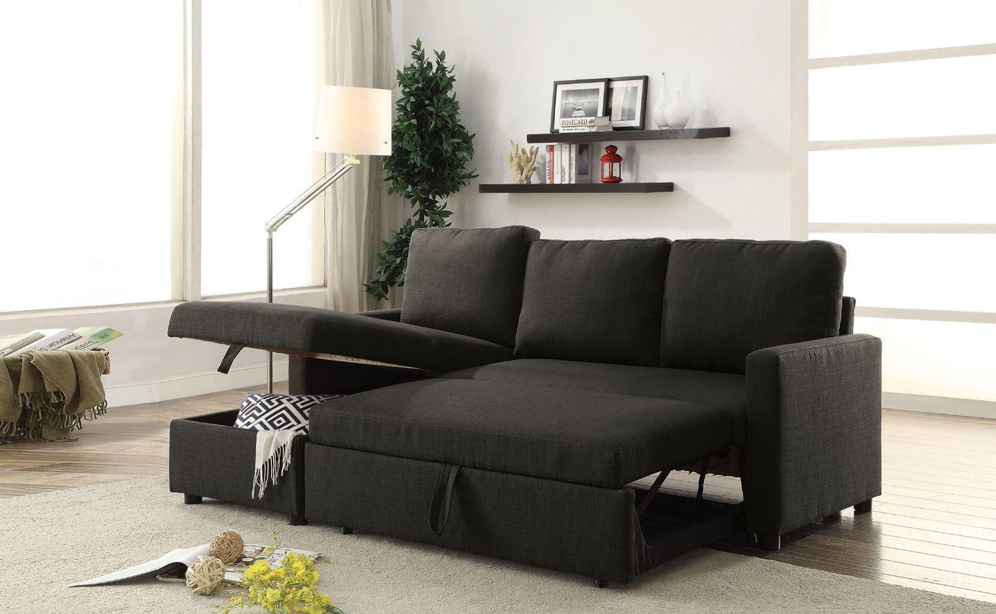 Charcoal Linen Sleeper L Shaped Two Piece Sofa and Chaise - FurniFindUSA