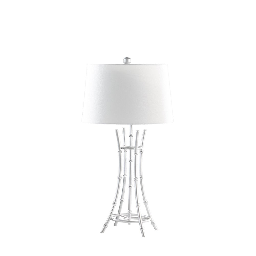 29" Silver Bamboo Design Table Lamp With Off White Drum Shade — view 1