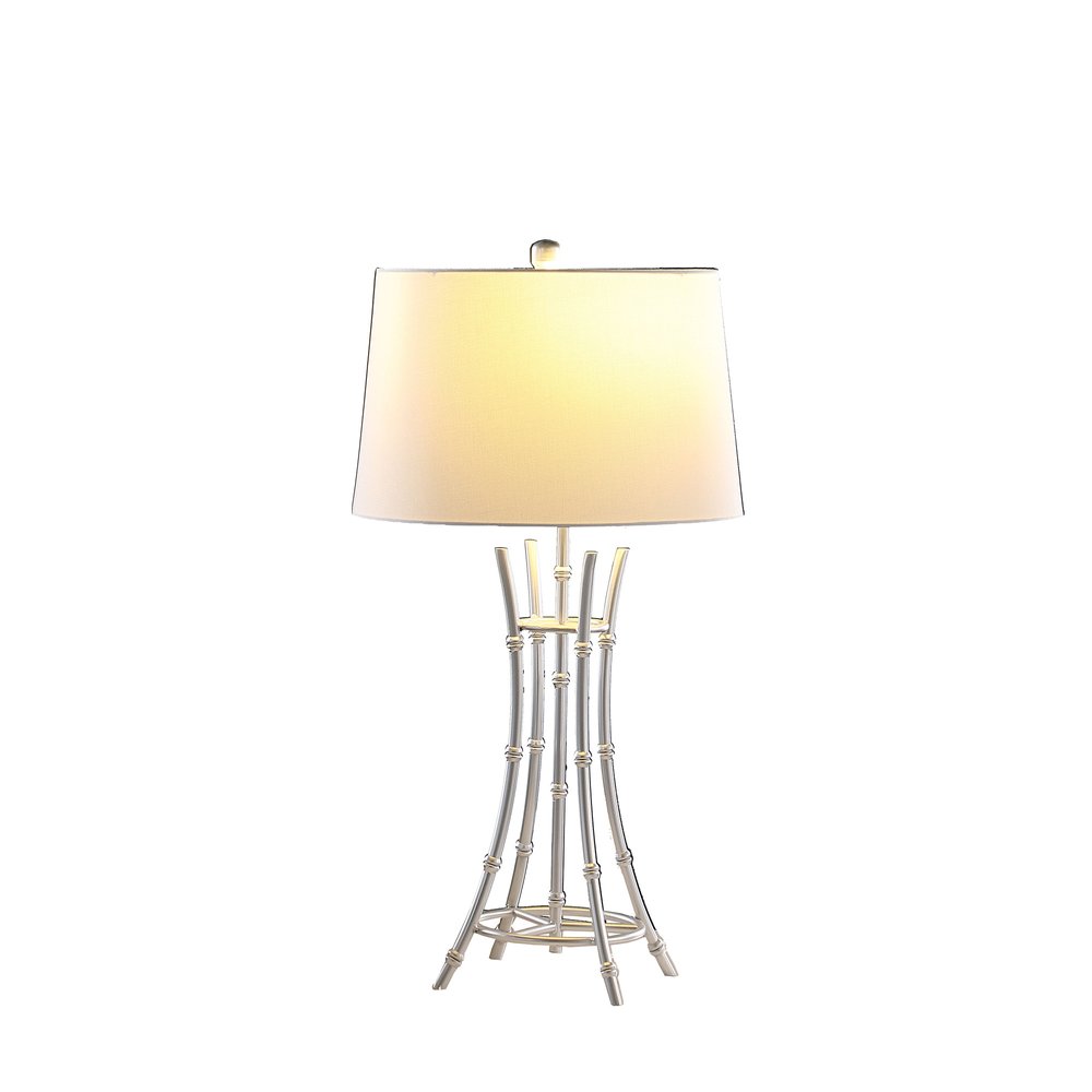 29" Silver Bamboo Design Table Lamp With Off White Drum Shade — view 2