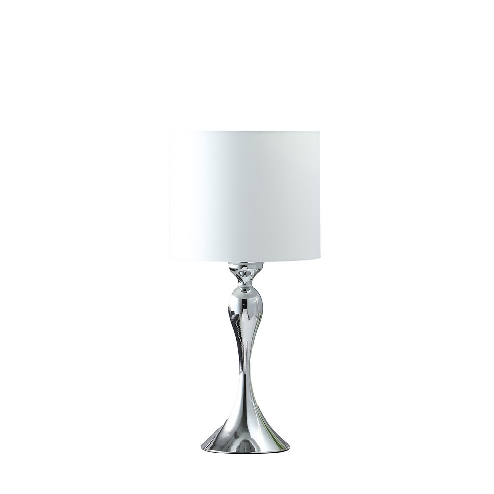 25" Silver Sleek Table Lamp With Off White Drum Shade — view 1