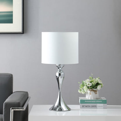 25" Silver Sleek Table Lamp With Off White Drum Shade HomeRoots