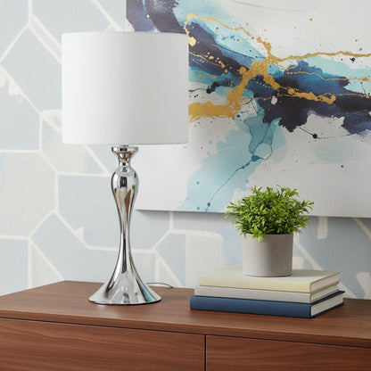 25" Silver Sleek Table Lamp With Off White Drum Shade HomeRoots
