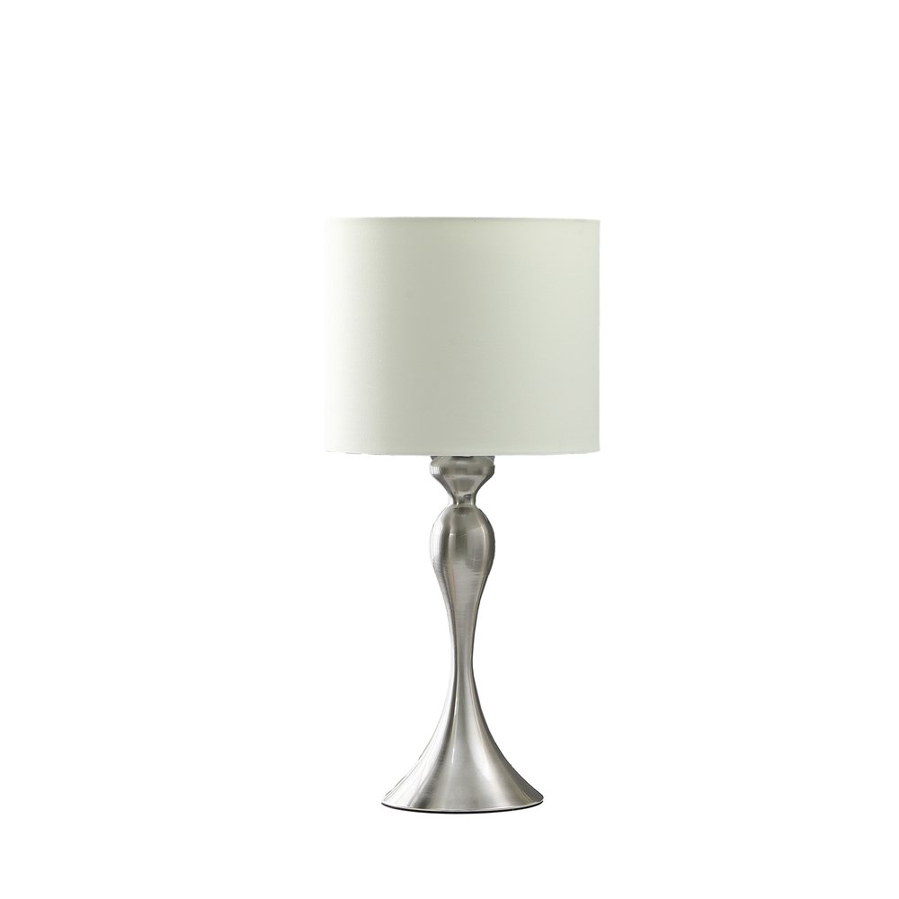 25" Silver Metal Table Lamp With Off White Drum Shade — view 1