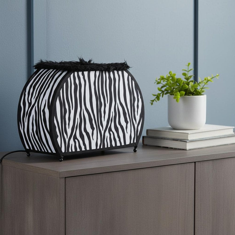 12" Black And White Funky Zebra Pattern Novelty Table Lamp HomeRoots