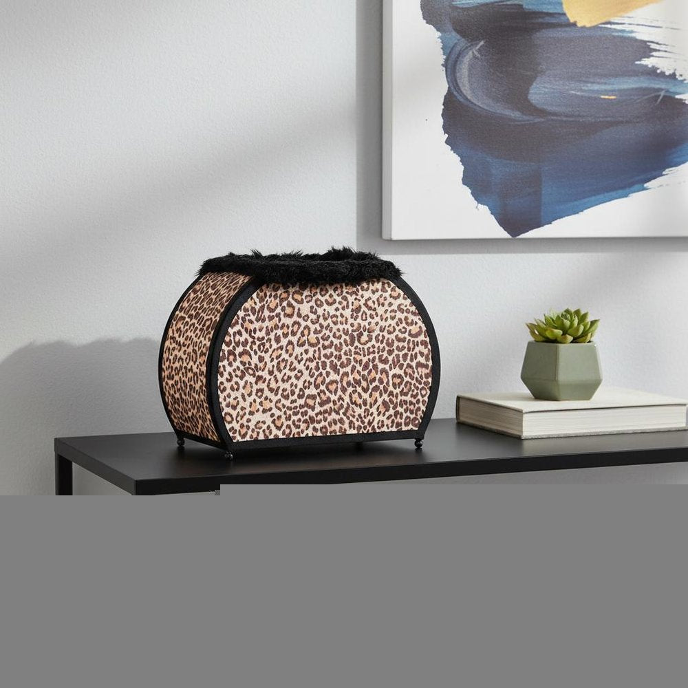 12" Brown and White Funky Leopard Pattern Novelty Table Lamp HomeRoots