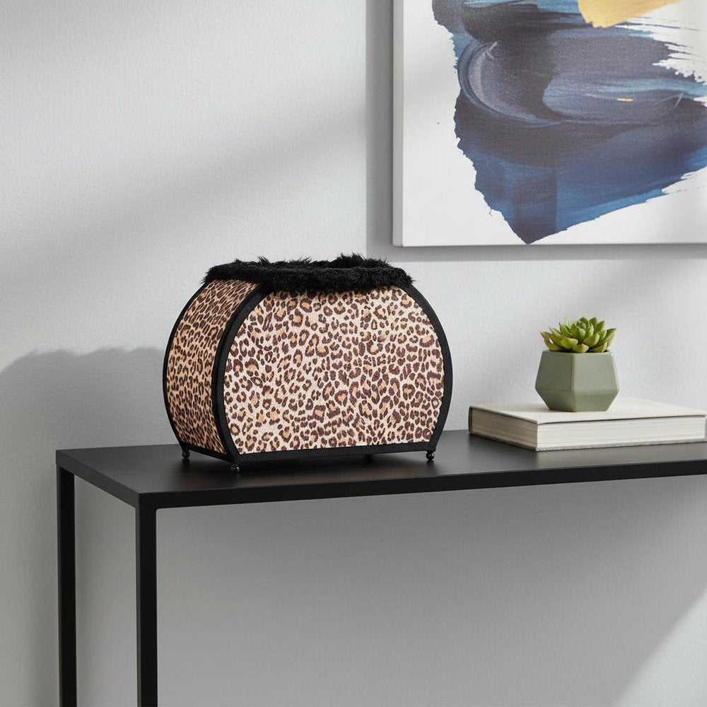12" Brown and White Funky Leopard Pattern Novelty Table Lamp HomeRoots