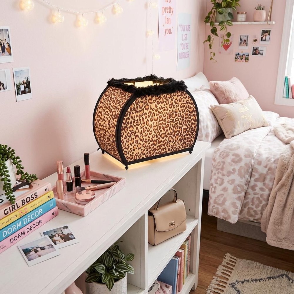 12" Brown and White Funky Leopard Pattern Novelty Table Lamp HomeRoots
