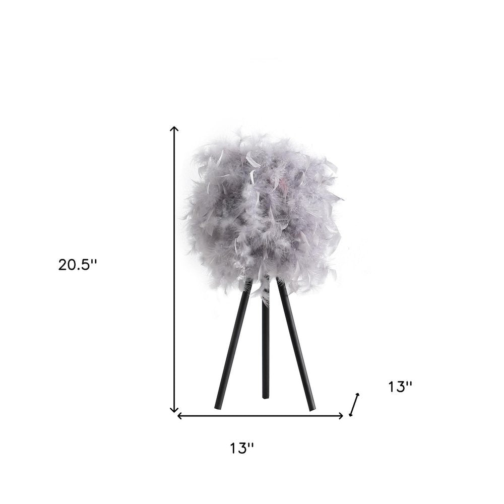 21" Soft Gray Feather Shade Modern Tripod Metal Table Lamp HomeRoots