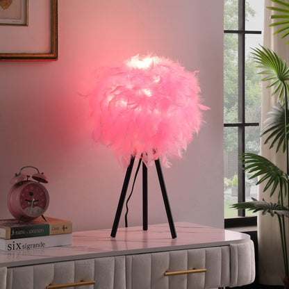21" Black And Pink Faux Feather Tripod Table Lamp HomeRoots