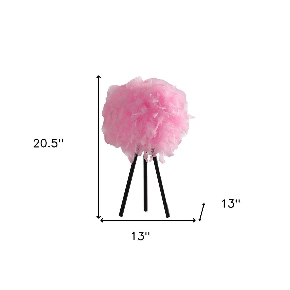 21" Black And White Faux Feather Tripod Table Lamp HomeRoots
