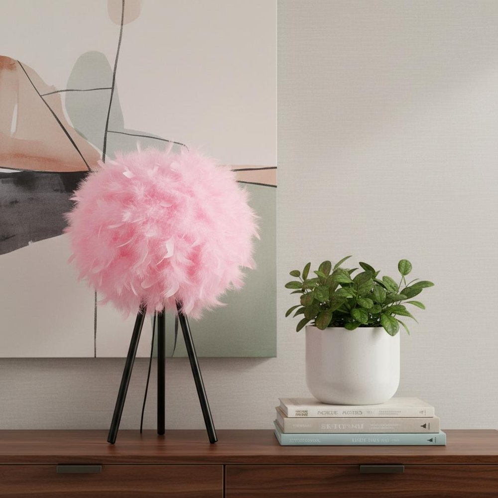 21" Black And White Faux Feather Tripod Table Lamp HomeRoots