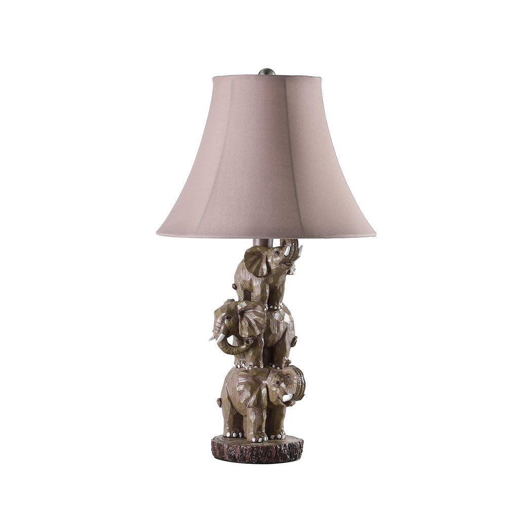 21" Brown Elephant Trio Table Lamp With Brown Bell Shade — view 1
