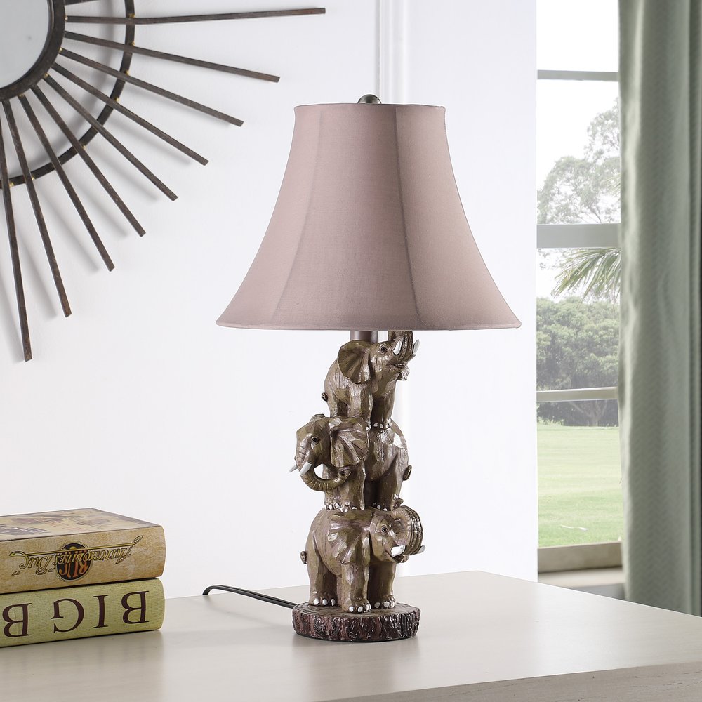 21" Brown Elephant Trio Table Lamp With Brown Bell Shade — view 2